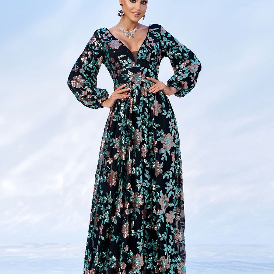 V-Neck Backless Tulle Apricot Prom Dress RJ10789