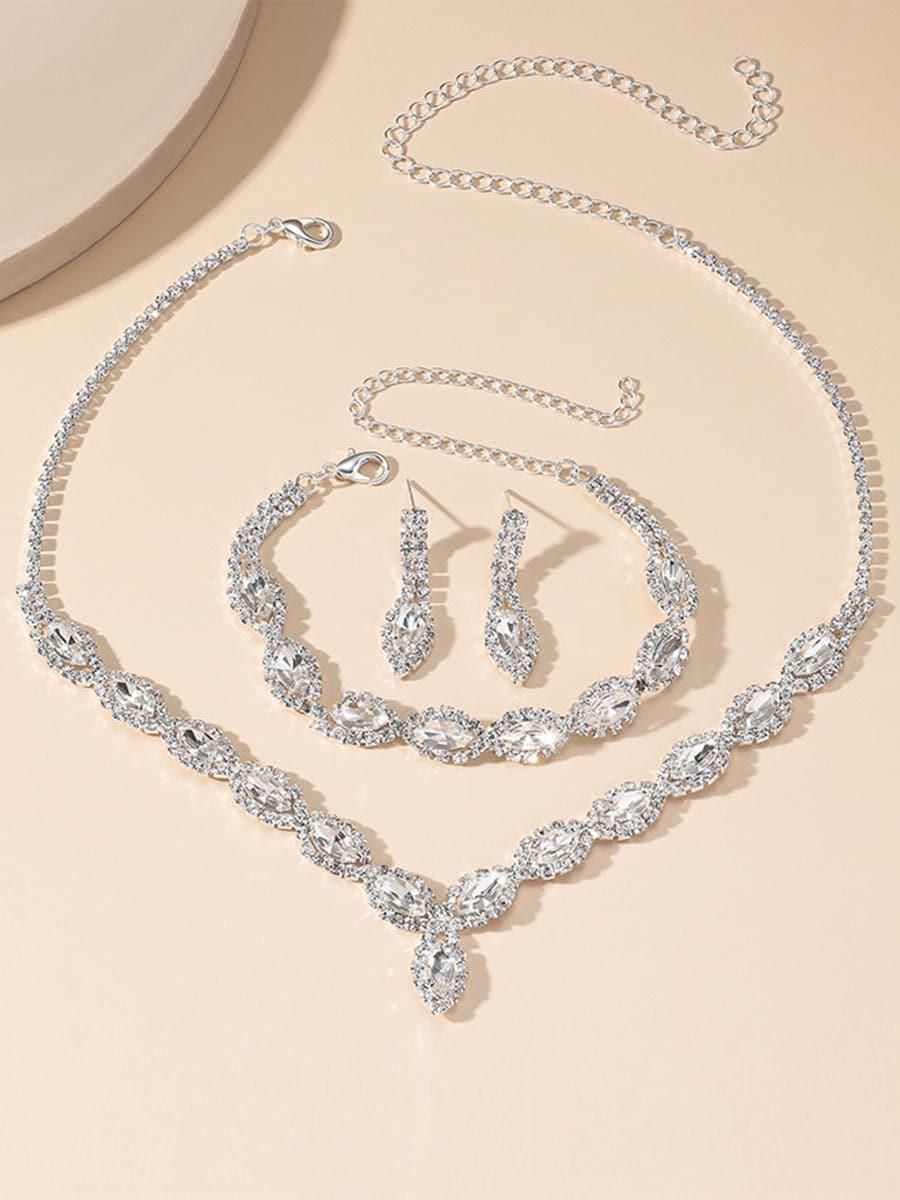 Sparkling Rhinestone Necklace Earrings Bracelet Set MSE00128 - MISS ORD
