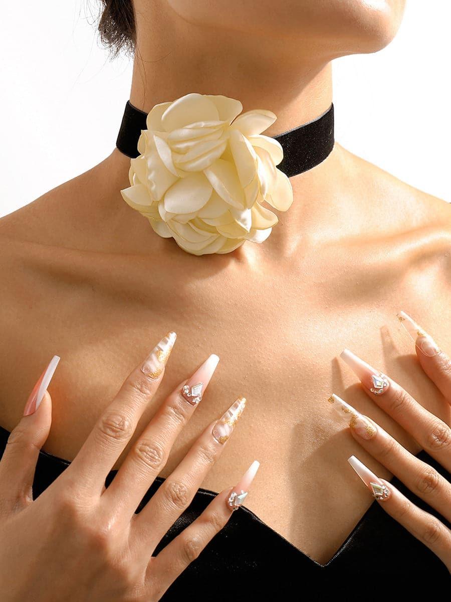 Serving Chic Style Rosette Flower Choker Necklace MSE00167 - MISS ORD