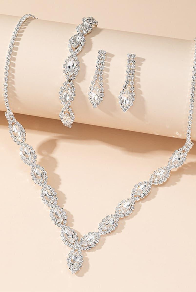 Sparkling Rhinestone Necklace Earrings Bracelet Set MSE00128 - MISS ORD