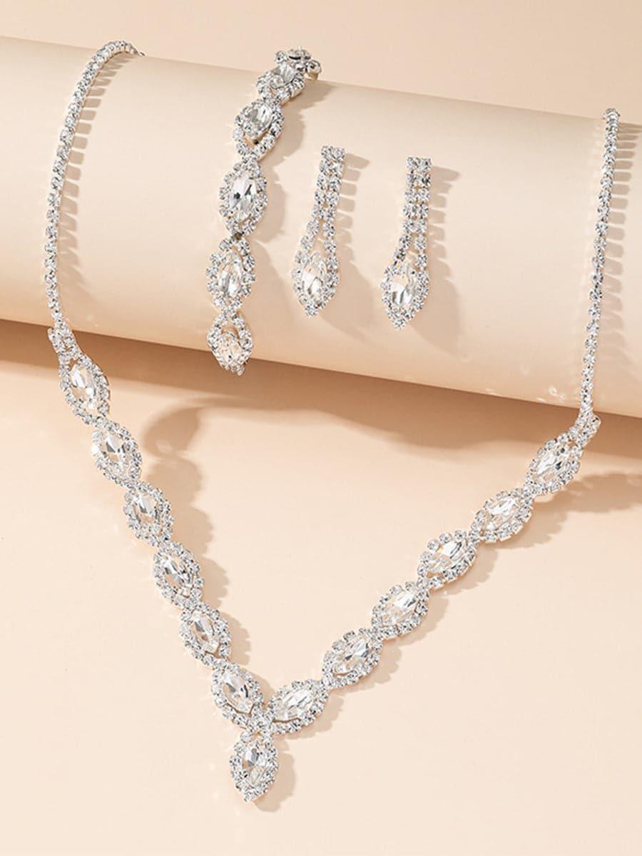 Sparkling Rhinestone Necklace Earrings Bracelet Set MSE00128 - MISS ORD