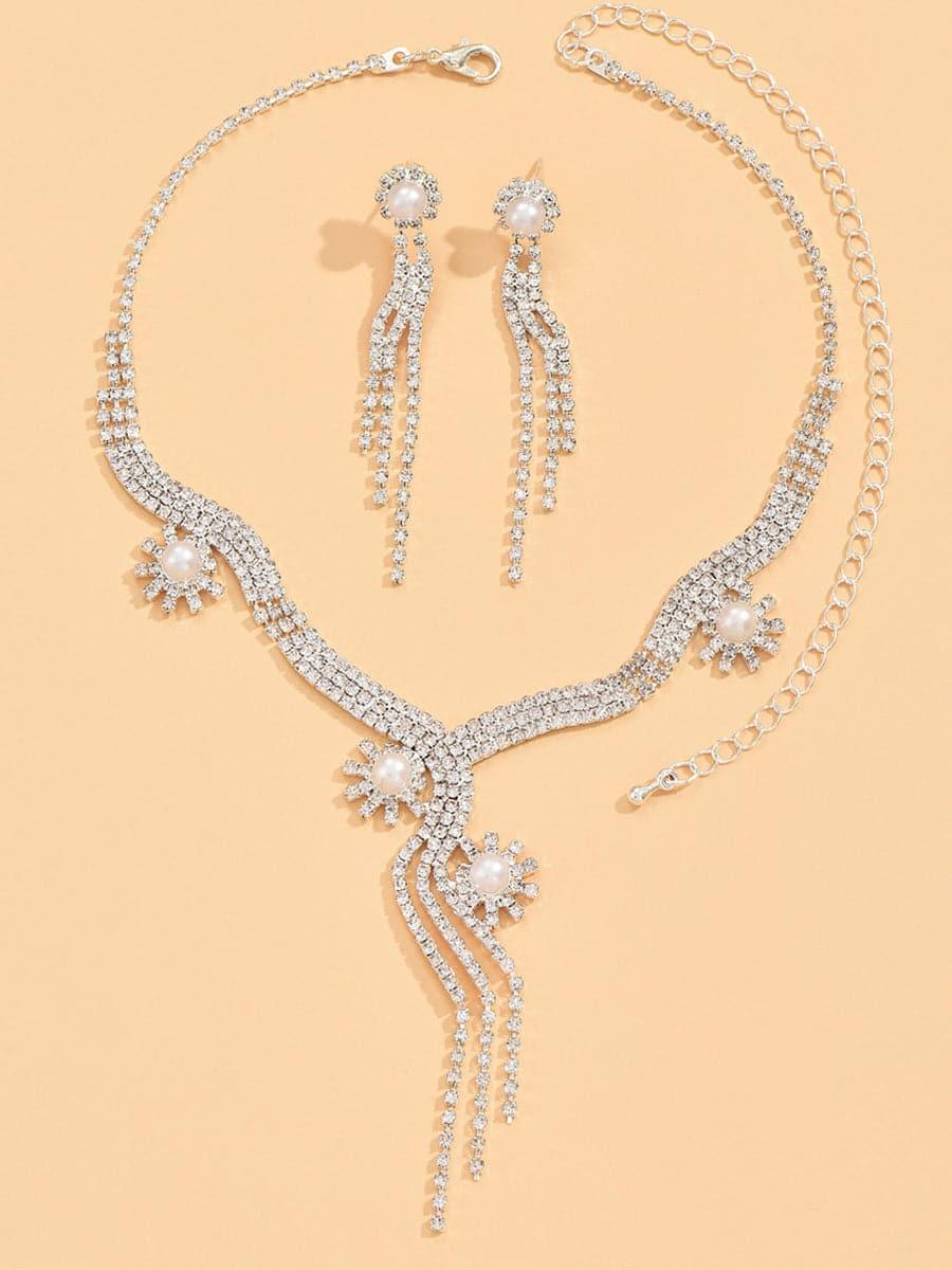 Sparkling Pearl Drop Crystal Necklace Set MSE00137 - MISS ORD
