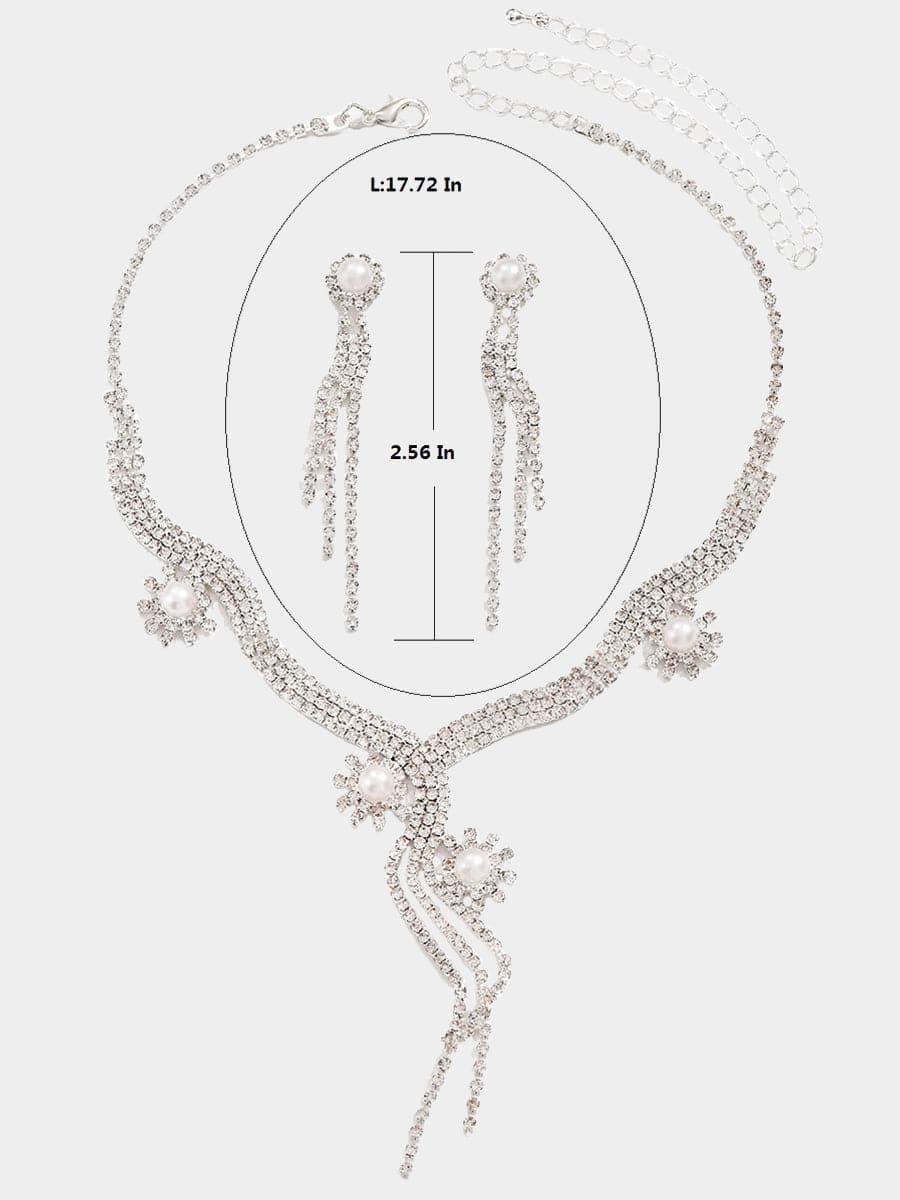 Sparkling Pearl Drop Crystal Necklace Set MSE00137 - MISS ORD