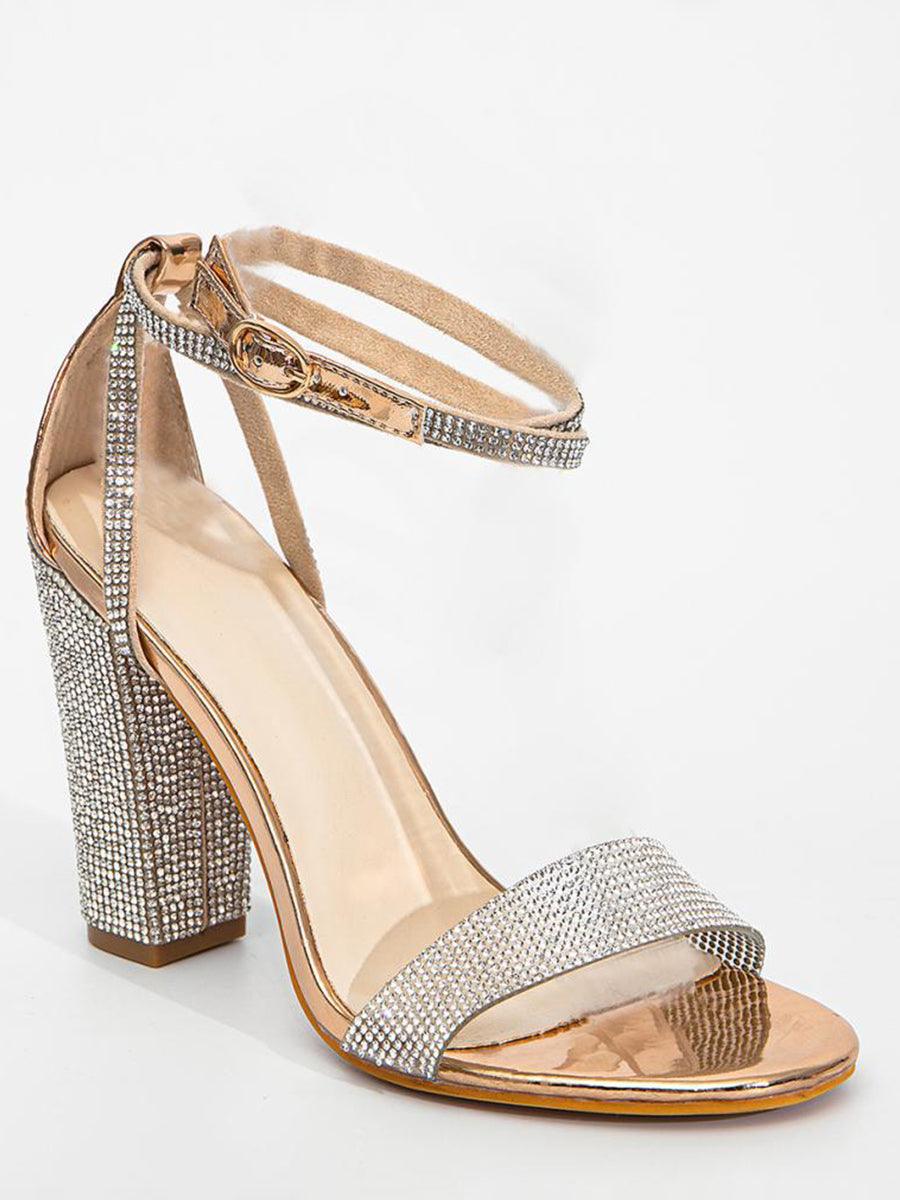 Rhinestone Chunky High Heels MHE4927 - MISS ORD