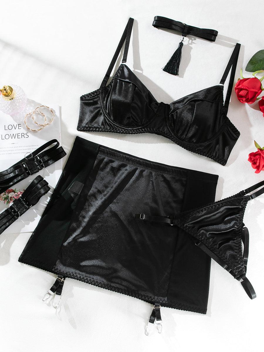 Satin Tassel Sexy Lingerie 4 Piece Set MSL032 - MISS ORD