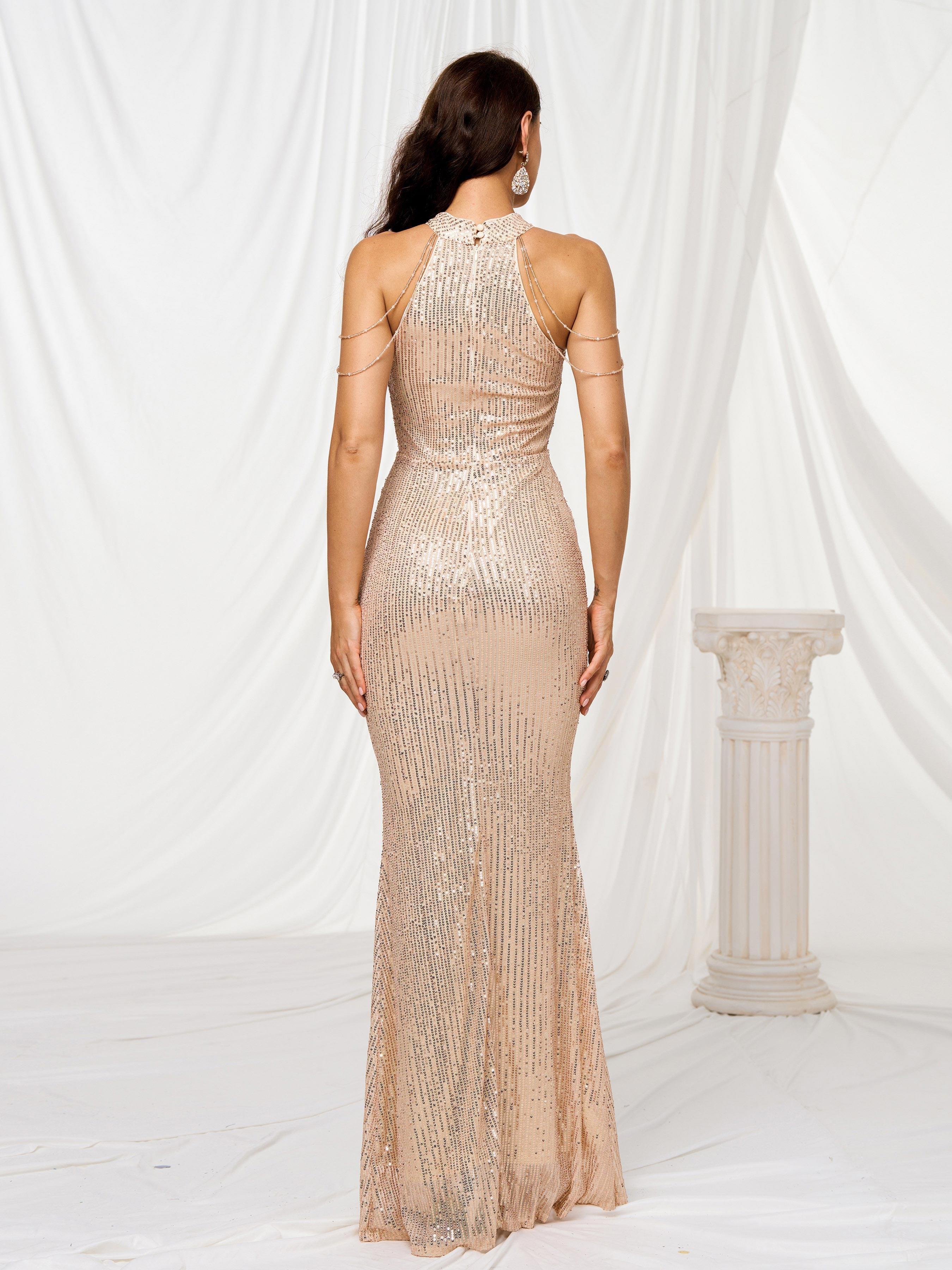 Formal Halter Neck Sequin Prom Dress RJP1081 - MISS ORD