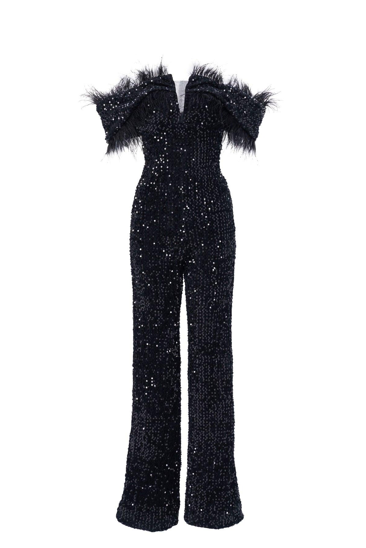 Off Shoulder Feather Jumpsuits M02251 - MISS ORD