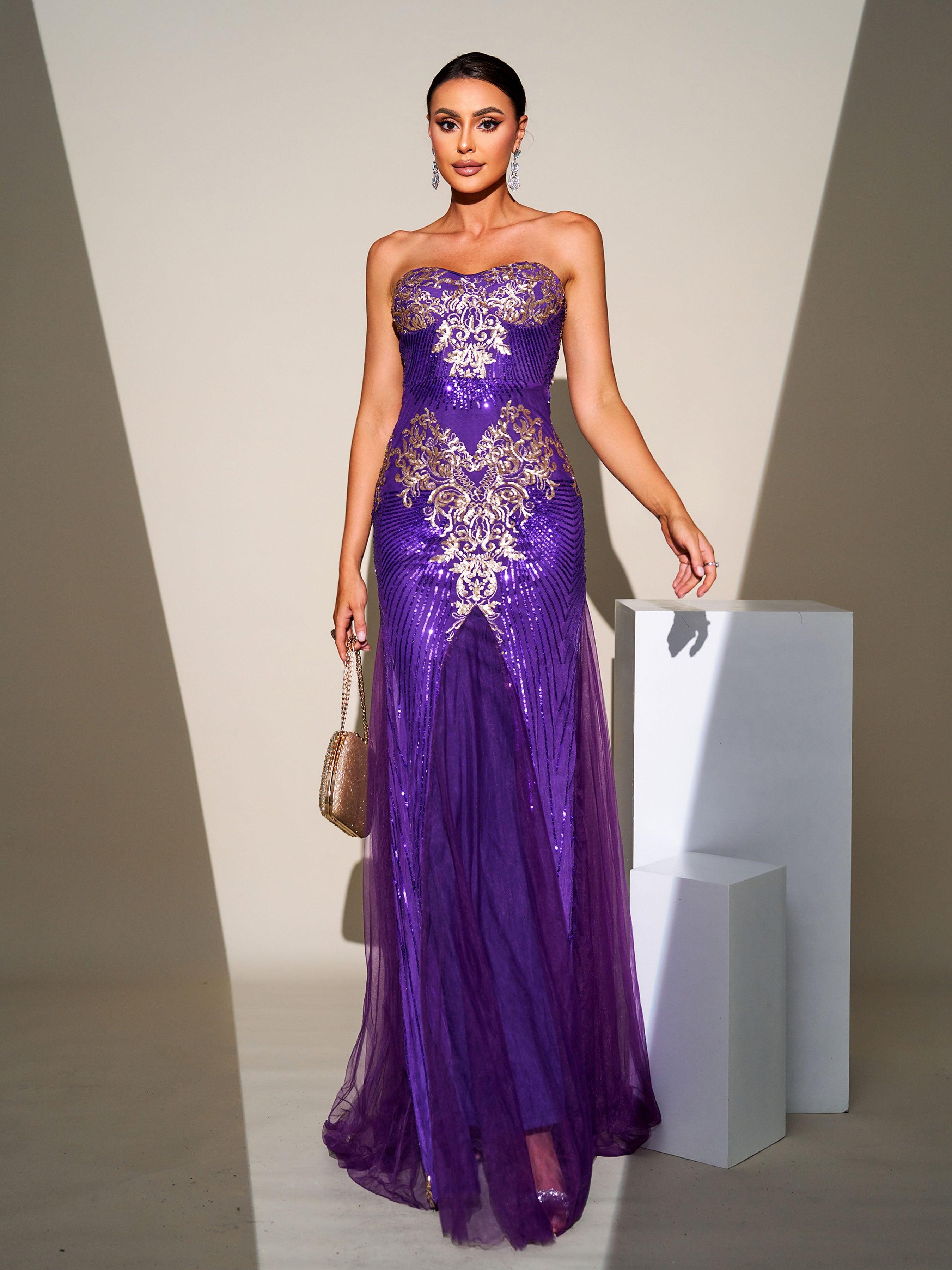 Tube Top Sequin Panel Tulle Formal Dress RJ10887 - MISS ORD