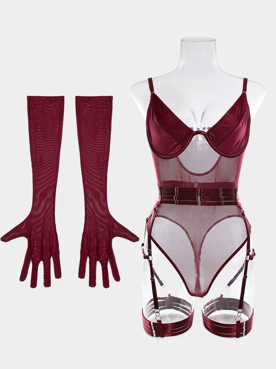 Bandage Burgundy Teddy 3 Piece Set MSL016 - MISS ORD
