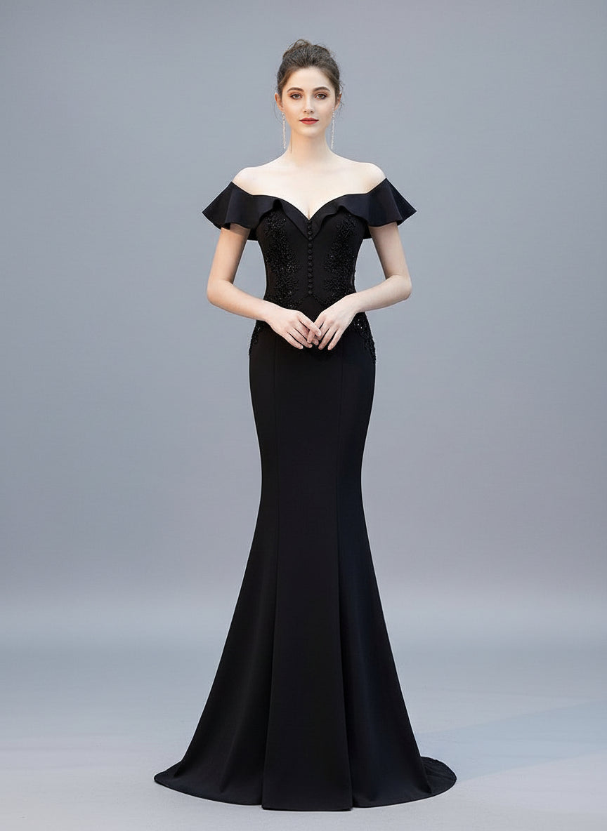 Off Shoulder Embroidery Ruffled Evening Dress MCW1030 - MISS ORD