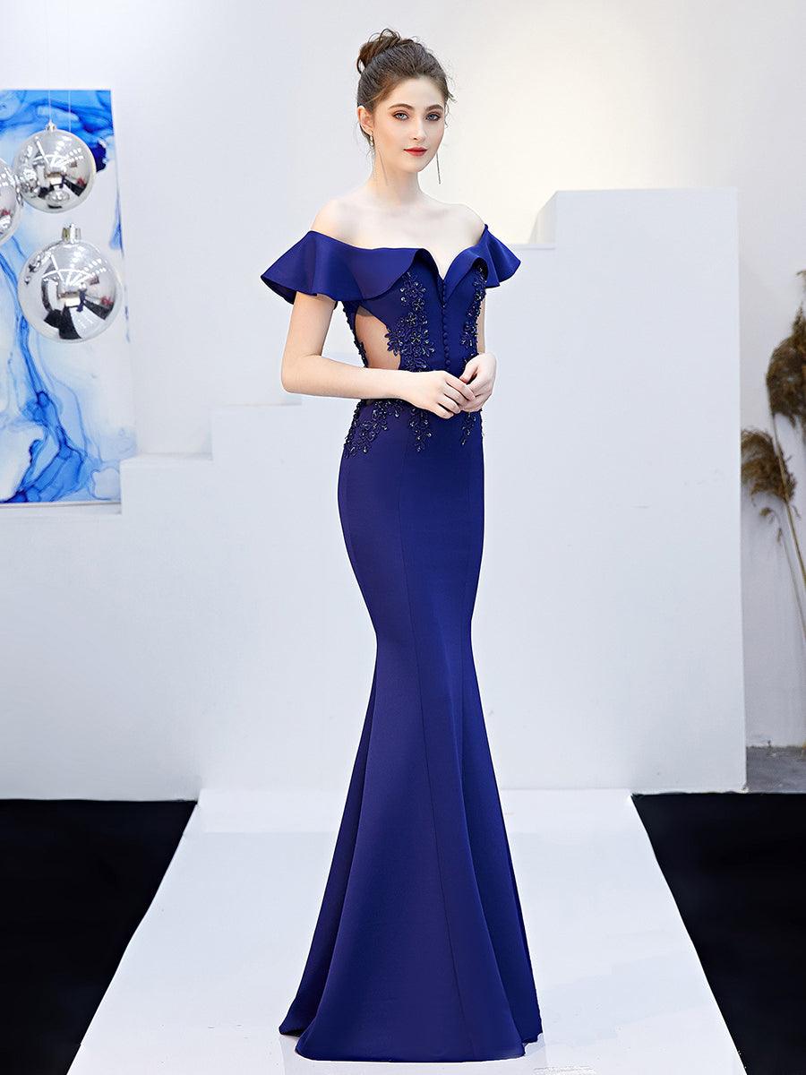 Off Shoulder Embroidery Ruffled Evening Dress MCW1030 - MISS ORD