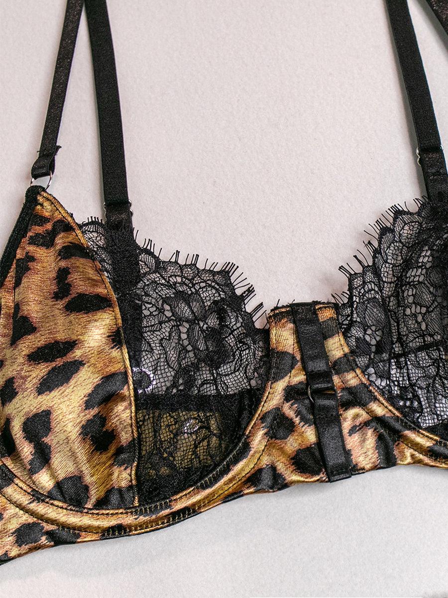 Stitched Leopard Print Sexy Lingerie 3 Piece Set MSL029 - MISS ORD