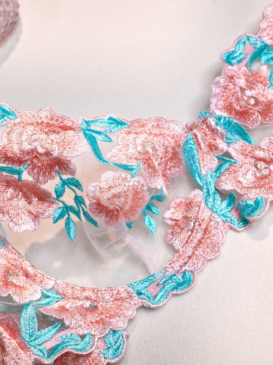 Embroidered Mesh Sexy Lingerie 4 Pieces Set MSL025 - MISS ORD