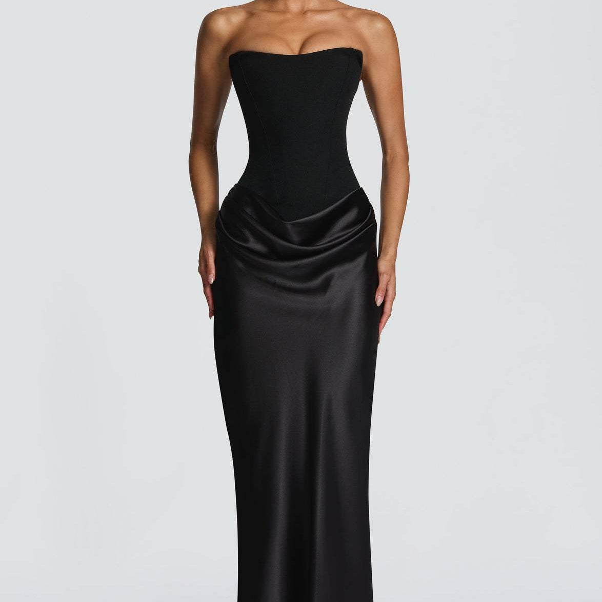 Elegant Cowl Neck Satin Mermaid Evening Dress Backless Formal Dress with Tie Waist