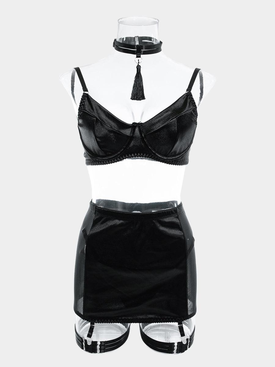 Satin Tassel Sexy Lingerie 4 Piece Set MSL032 - MISS ORD