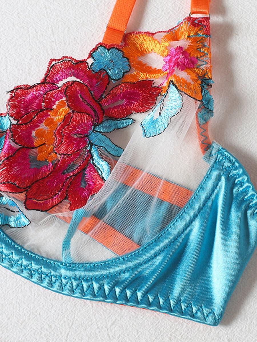 Satin Applique Underwire Lingerie 3 Piece Set MSL017 - MISS ORD