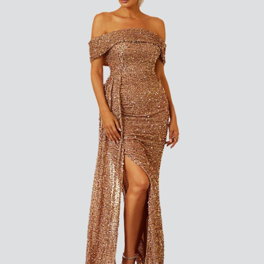 Off Shoulder Sequin High Split Prom Dress XH2132 - MISS ORD