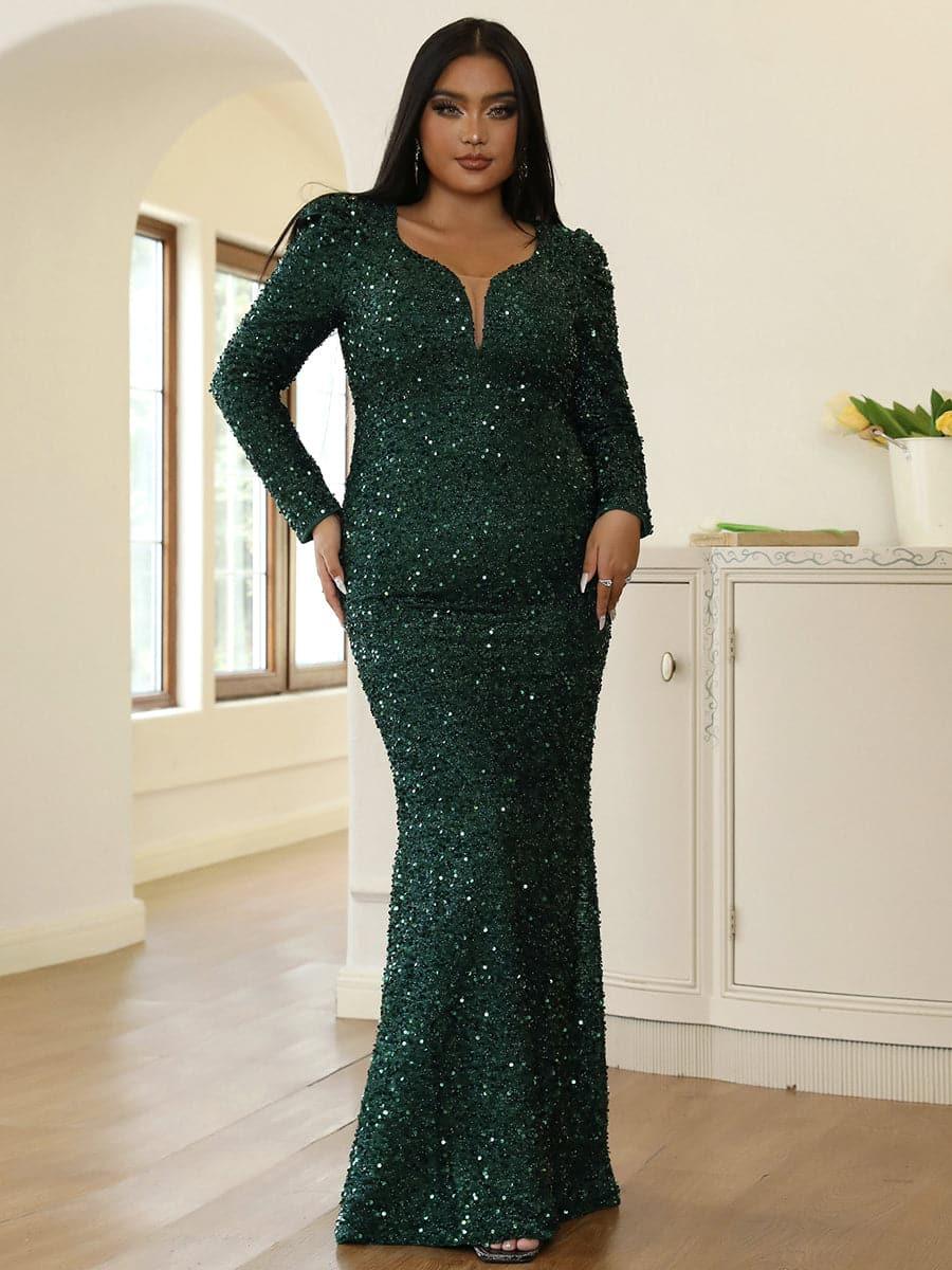 Plus Size Mermaid Sequins Green Dress PXJ1877 - MISS ORD