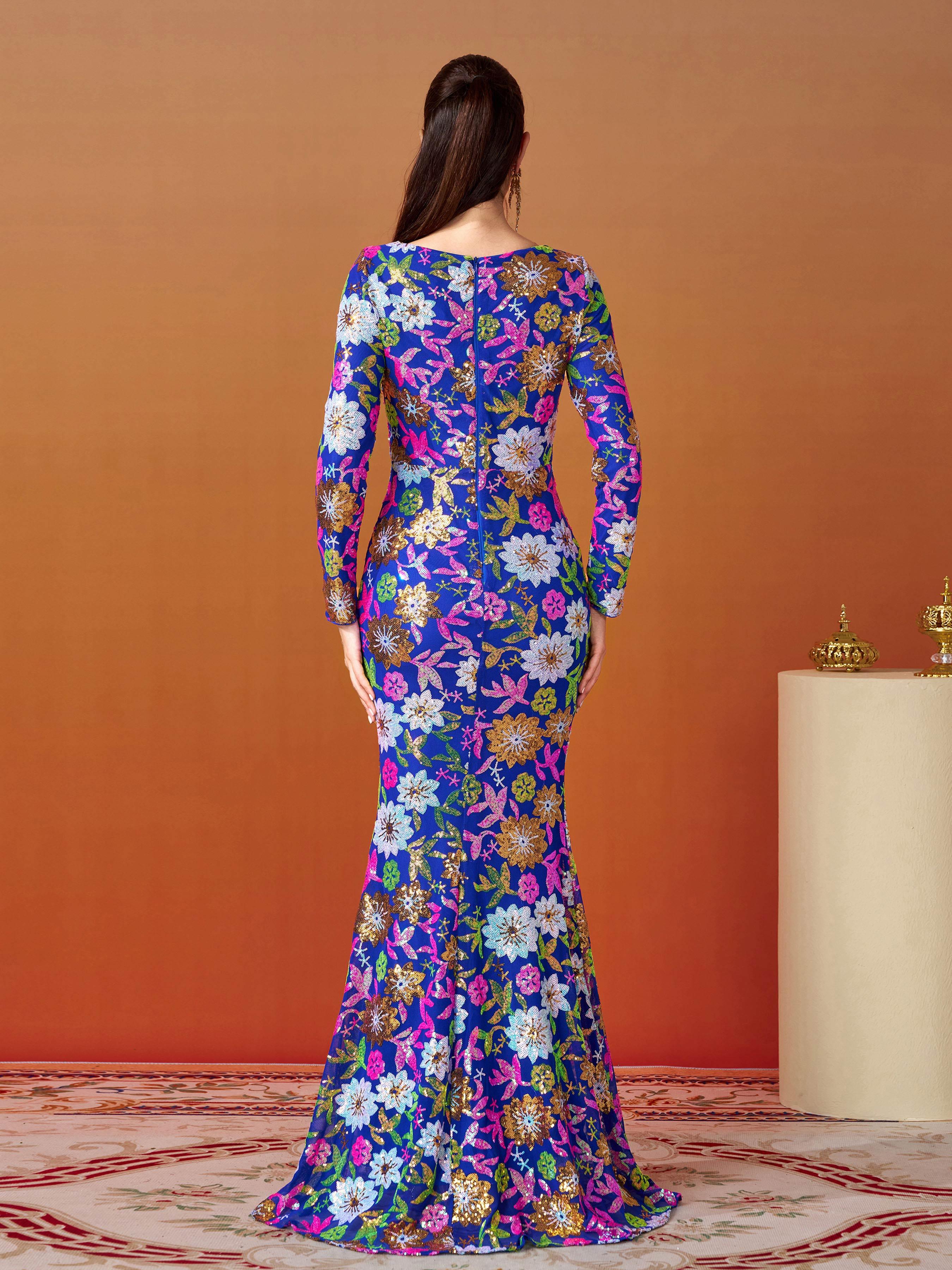 Crew Neck Floral Sequin Dress RJ10987 - MISS ORD