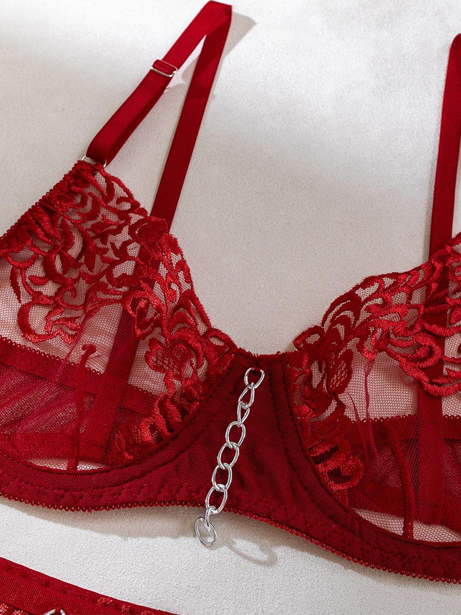Metal Chain Embroidered Sexy Lingerie 4 Piece Set MSL034 - MISS ORD