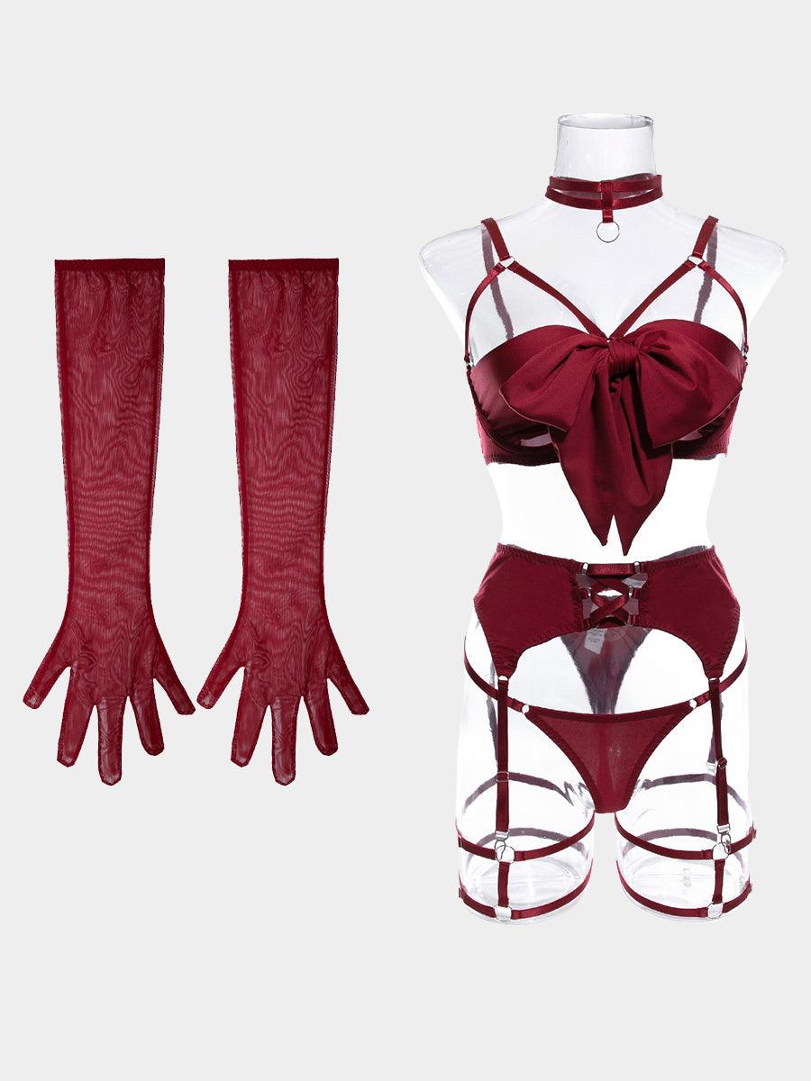 Sexy Garter Hollow Sexy Lingerie Four-piece Set MSL041 - MISS ORD