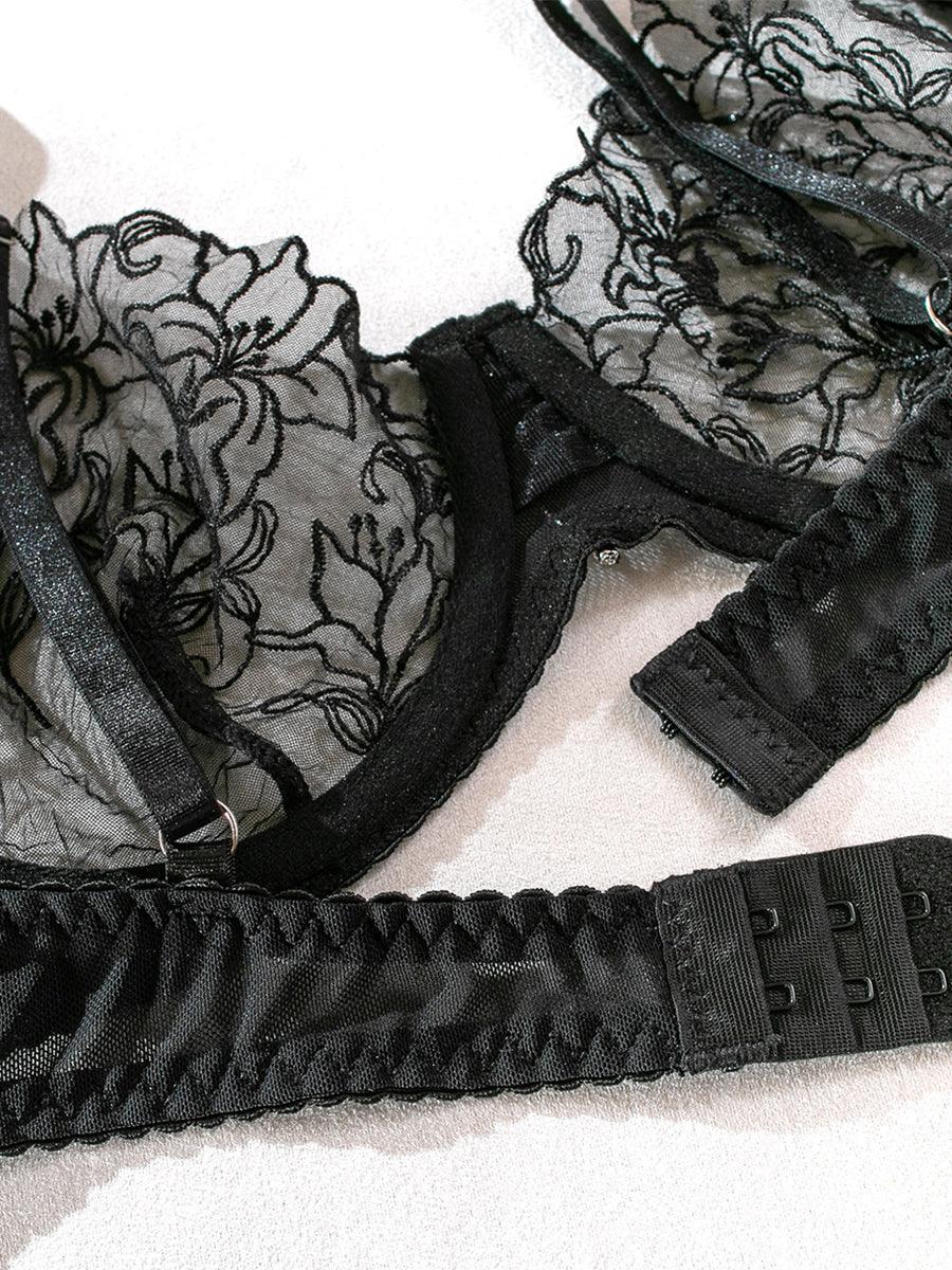 Embroidered Chain Lingerie Three-piece Set MSL045 - MISS ORD