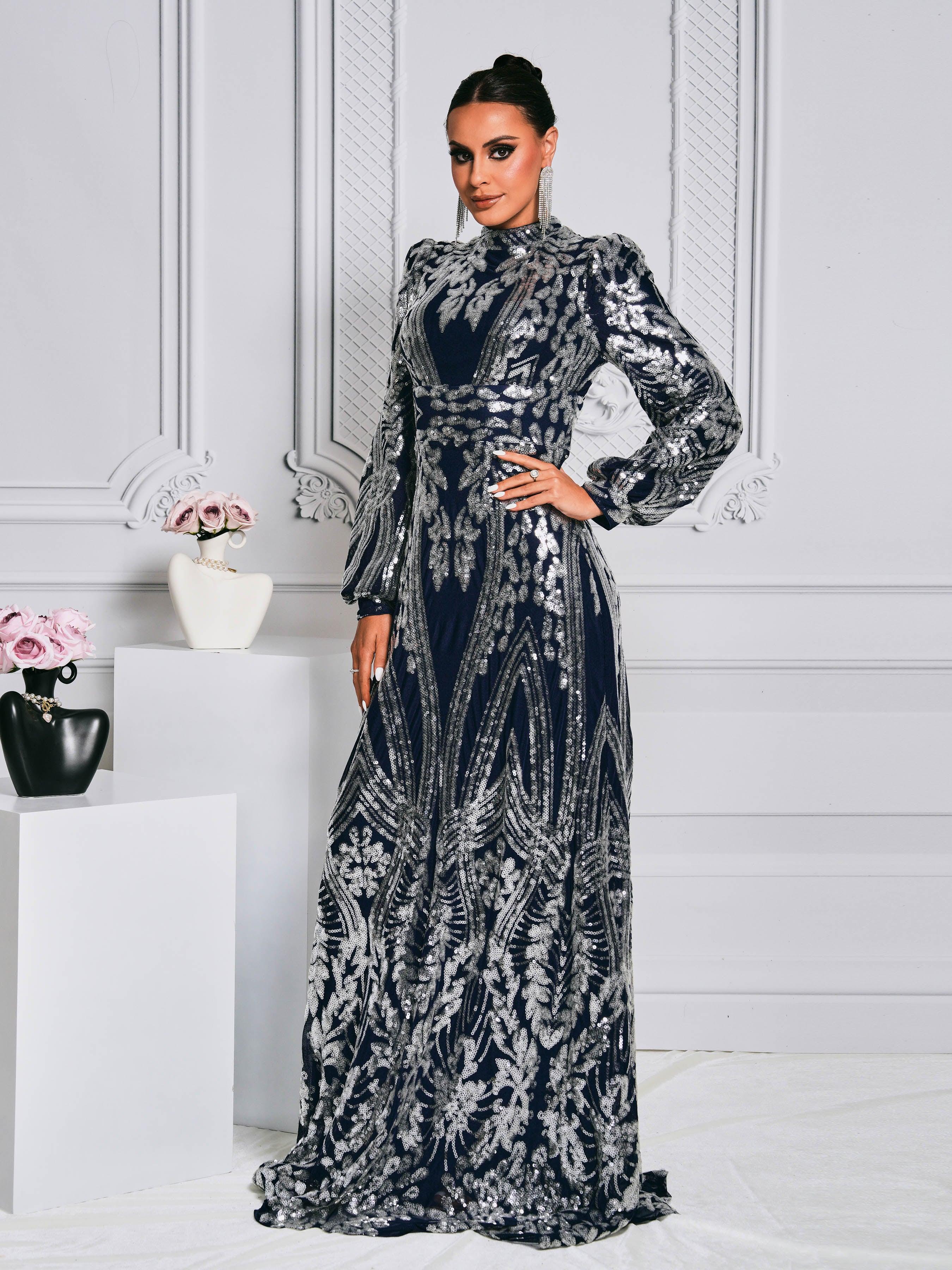 Long Sleeve Sequin Traditional Dress RJ0068 - MISS ORD