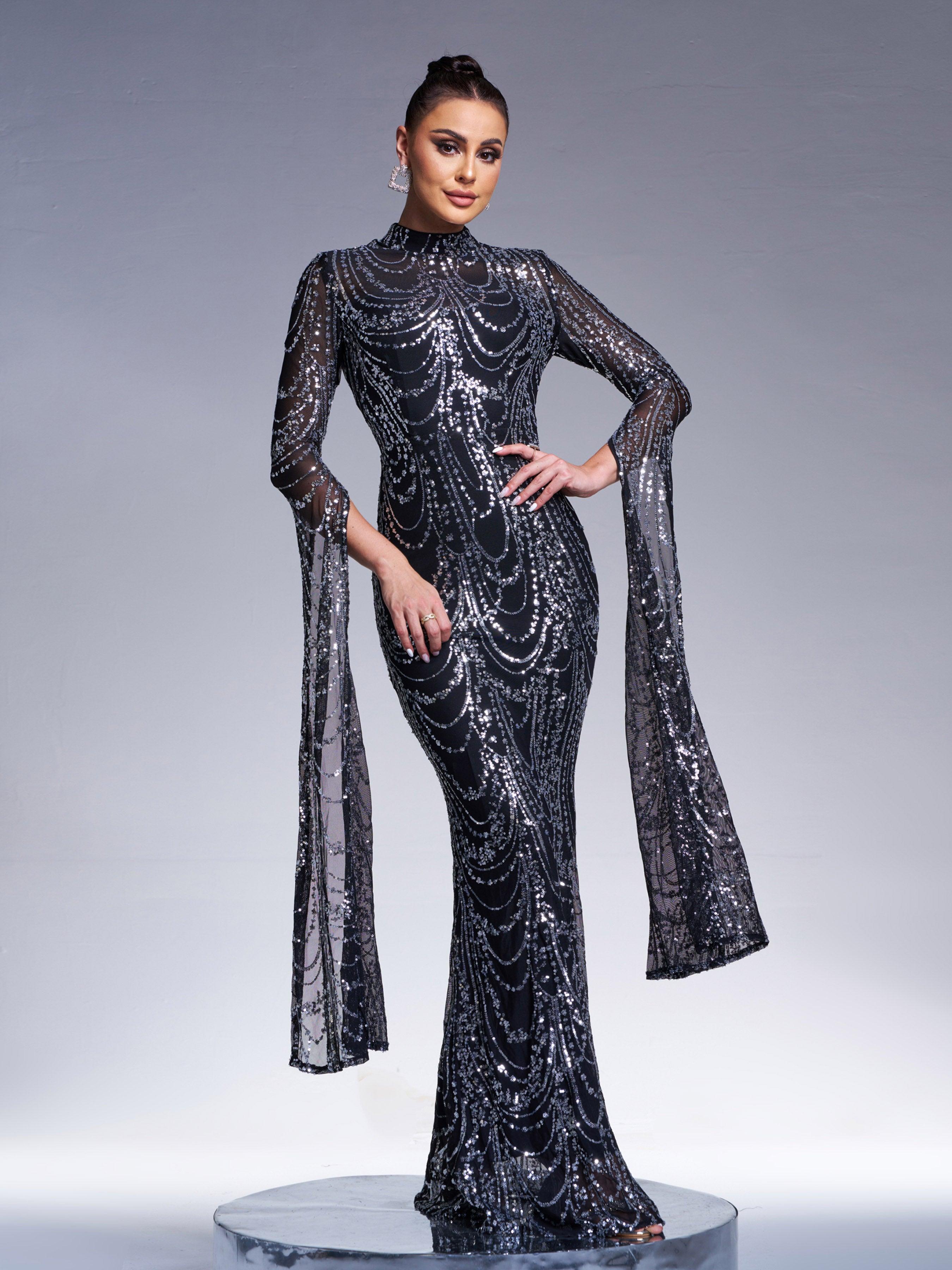 Stand Collar Mermaid Long Sleeve Evening Dress RA60055 - MISS ORD