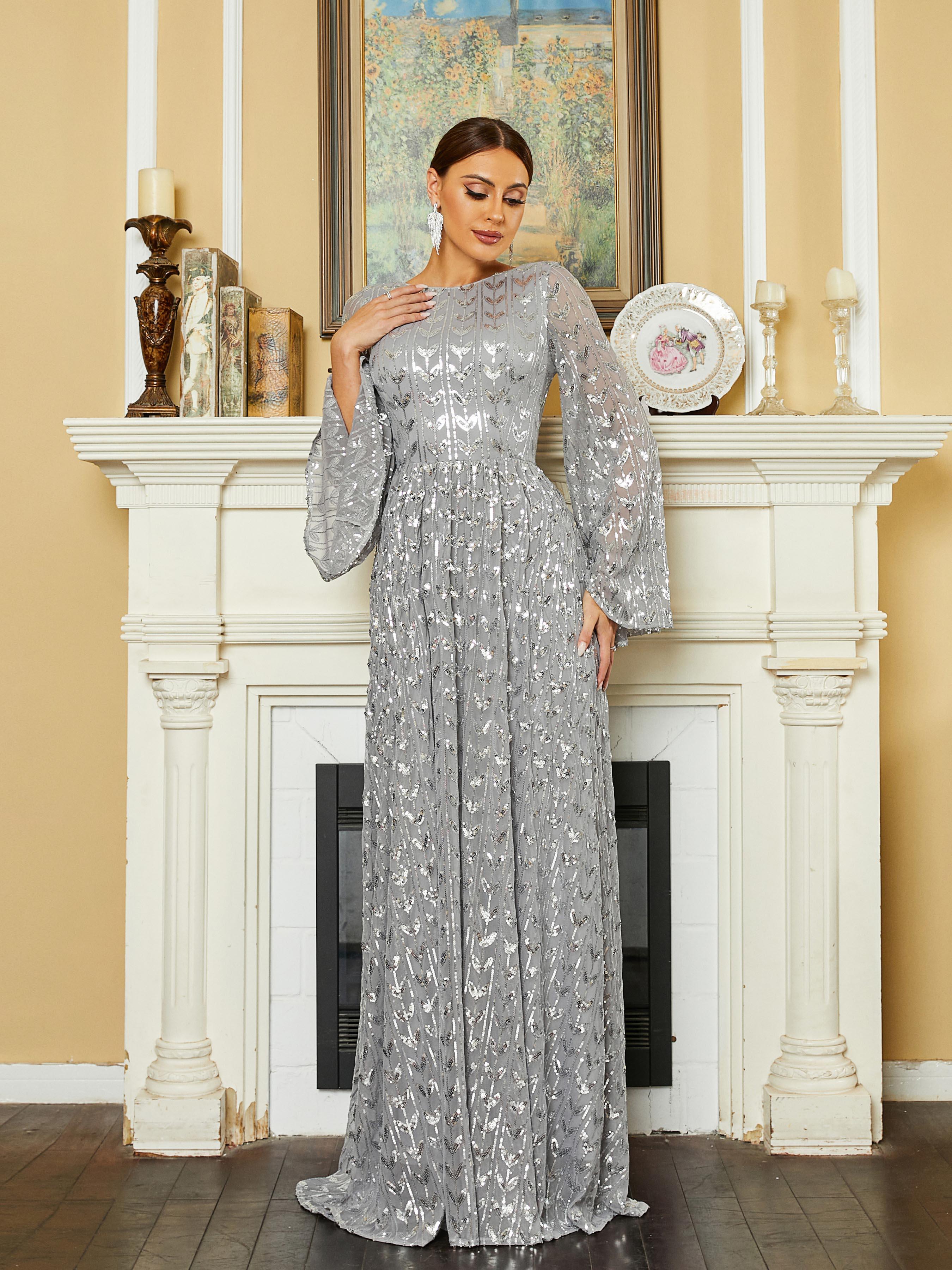 Bell Sleeve Backless Sequin Evening Dress RM20603 - MISS ORD