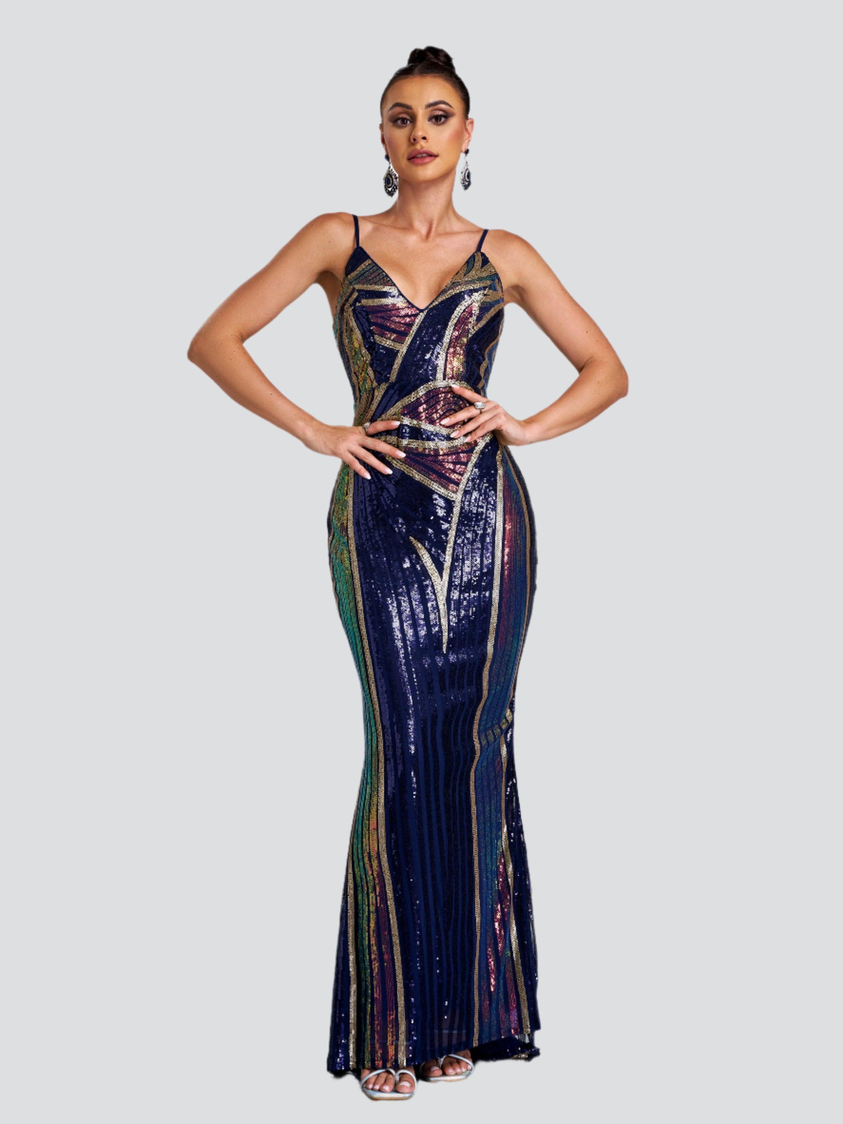 Sexy Spaghetti Sequin Prom Maxi Dress M01760 - MISS ORD