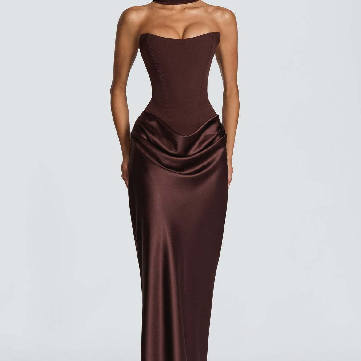 Elegant Cowl Neck Satin Mermaid Evening Dress Backless Formal Dress with Tie Waist