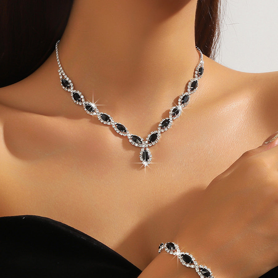 Sparkling Rhinestone Necklace Earrings Bracelet Set MSE00128