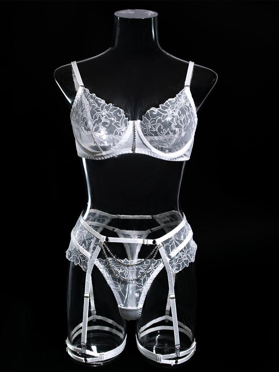 Embroidered Chain Lingerie Three-piece Set MSL045 - MISS ORD