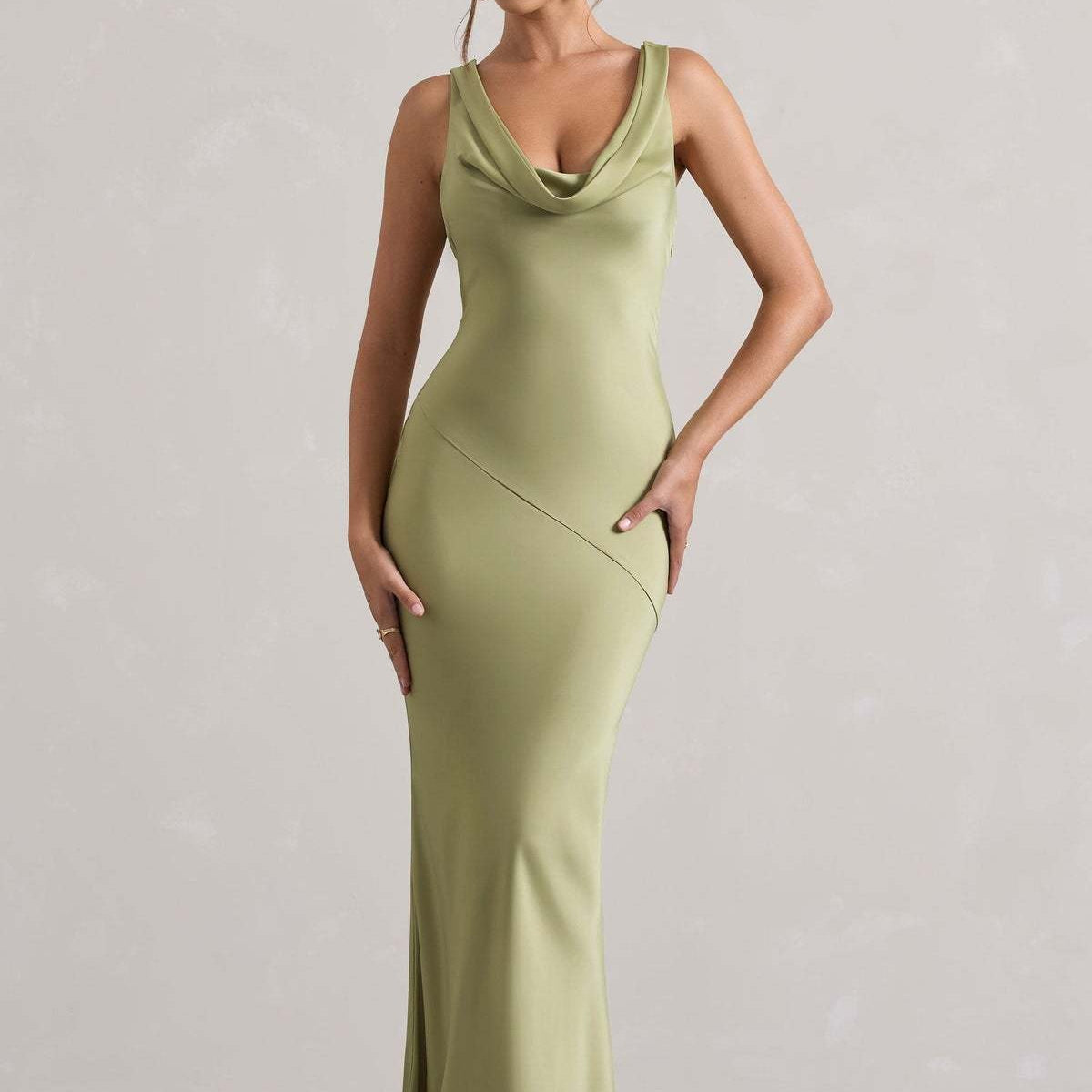 Elegant Cowl Neck Satin Mermaid Formal Evening Dress