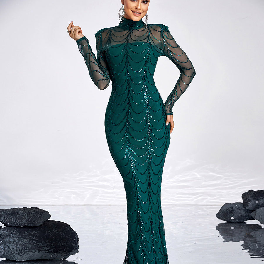 See-through Ripple Cocktail Dress M0032