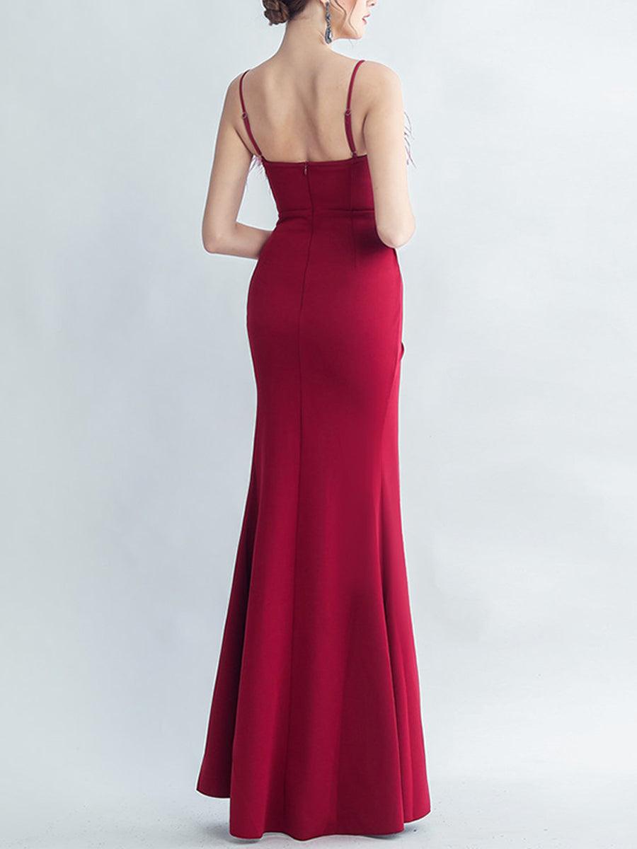 Feather Spaghetti Rhinestone Formal Dress GM90015 - MISS ORD