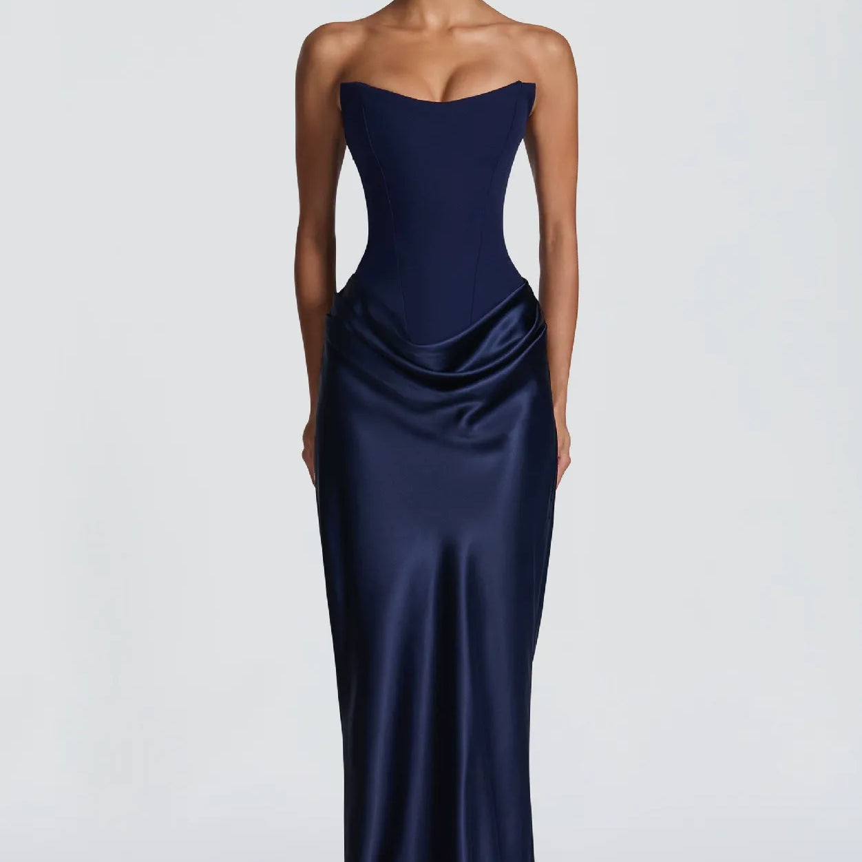 Elegant Cowl Neck Satin Mermaid Evening Dress Backless Formal Dress with Tie Waist