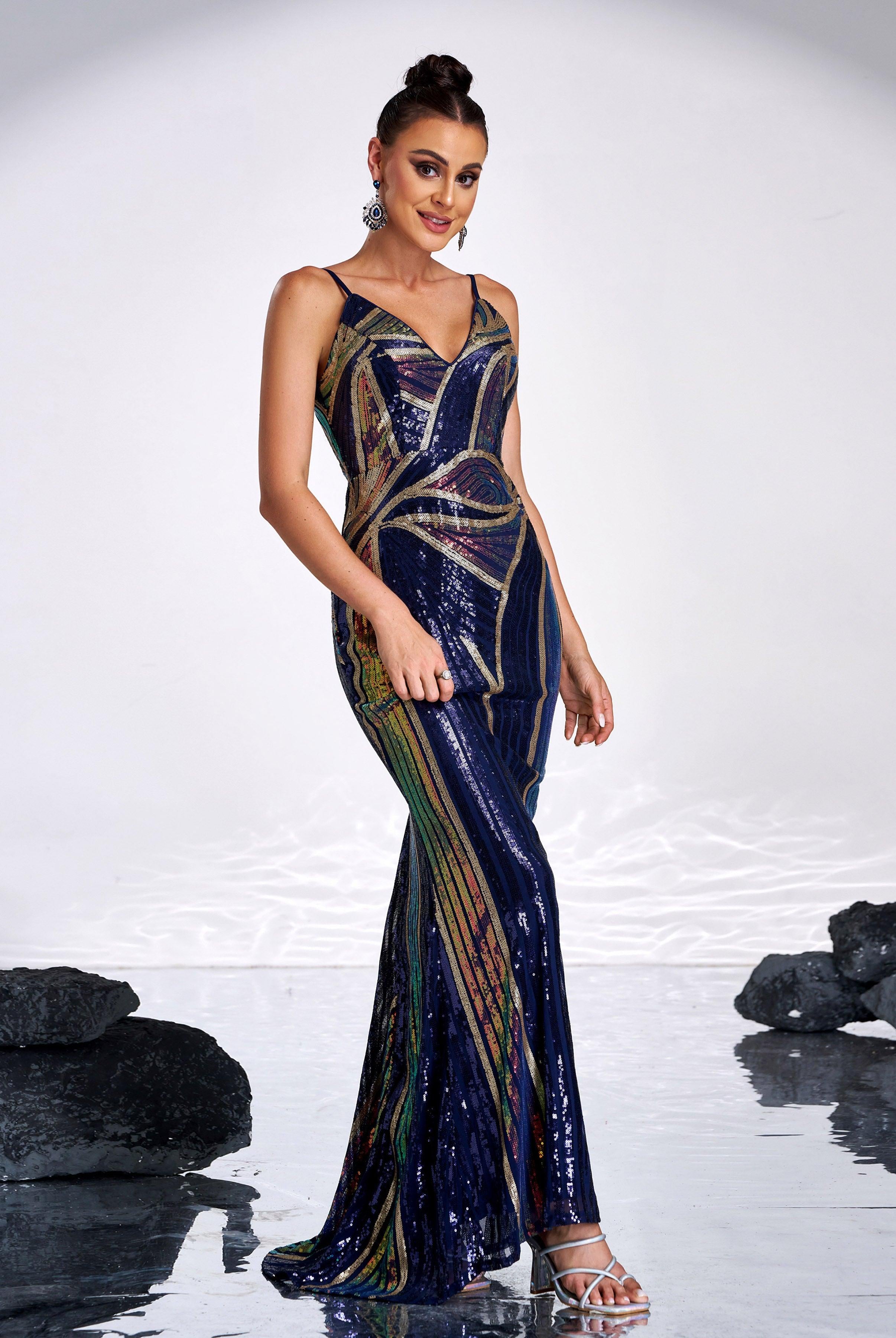Sexy Spaghetti Sequin Prom Maxi Dress M01760 - MISS ORD