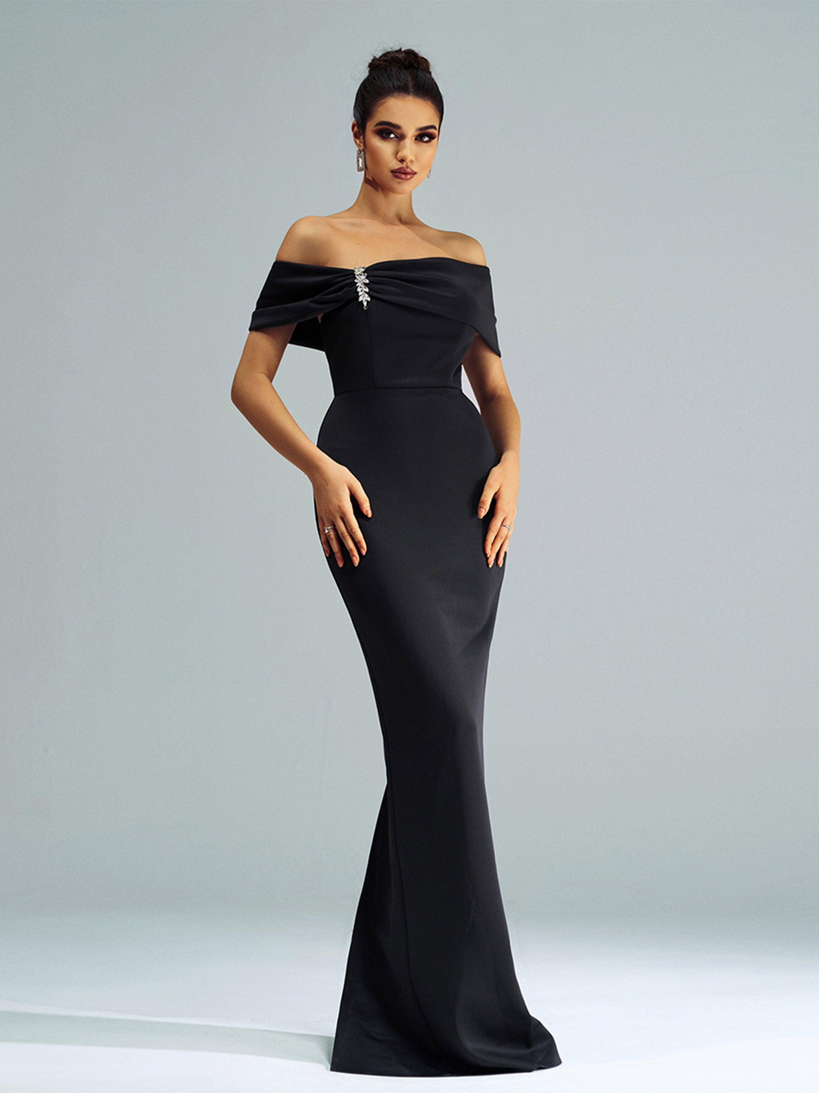 Black Off-shoulder Sheath Formal Dress RJ12070 - MISS ORD