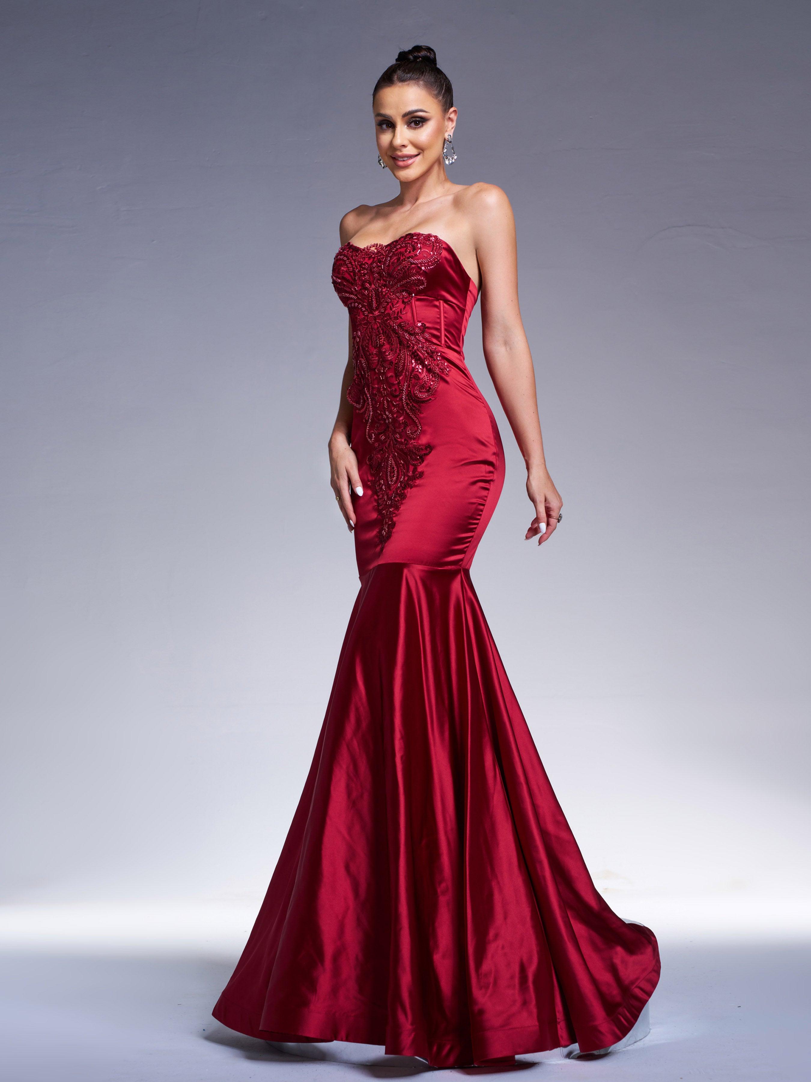 Red Strapless Embroidered Mermaid Evening Dress RX70101 - MISS ORD