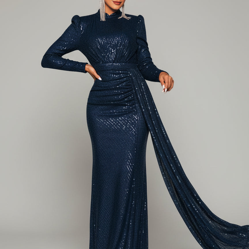 Full Cover Draped Sequin Dress RJ11834