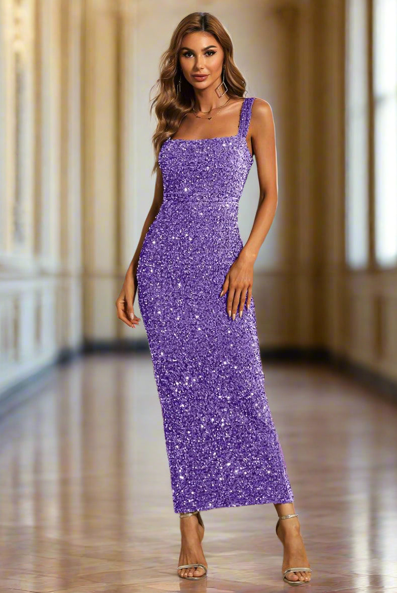 Square Neck Sequin Cocktail Dress XJ468 - MISS ORD