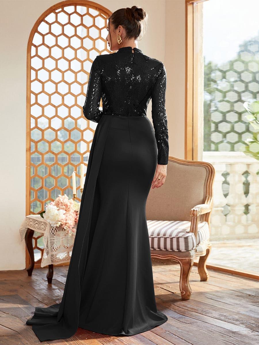 Draping Long Sleeve Sequin Formal Dress M02153 - MISS ORD