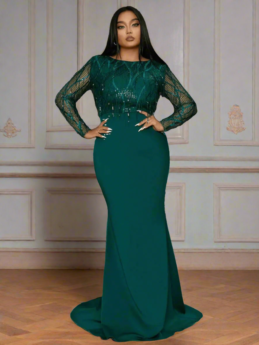 Plus Long Sleeve Fringed Maxi Dress PJMT1103 - MISS ORD