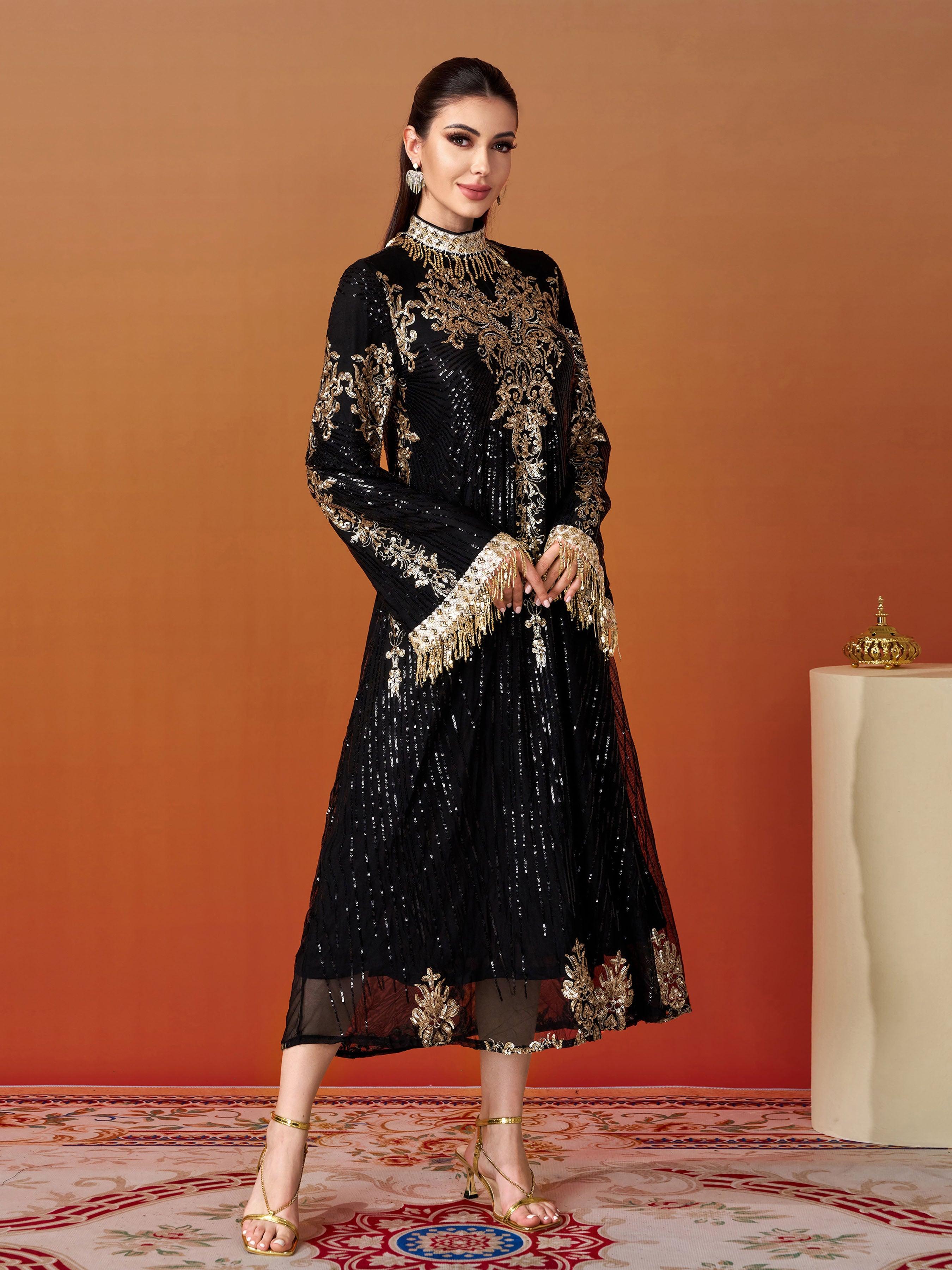 Stand Collar Bell Sleeve Sequin Dress MES00344 - MISS ORD