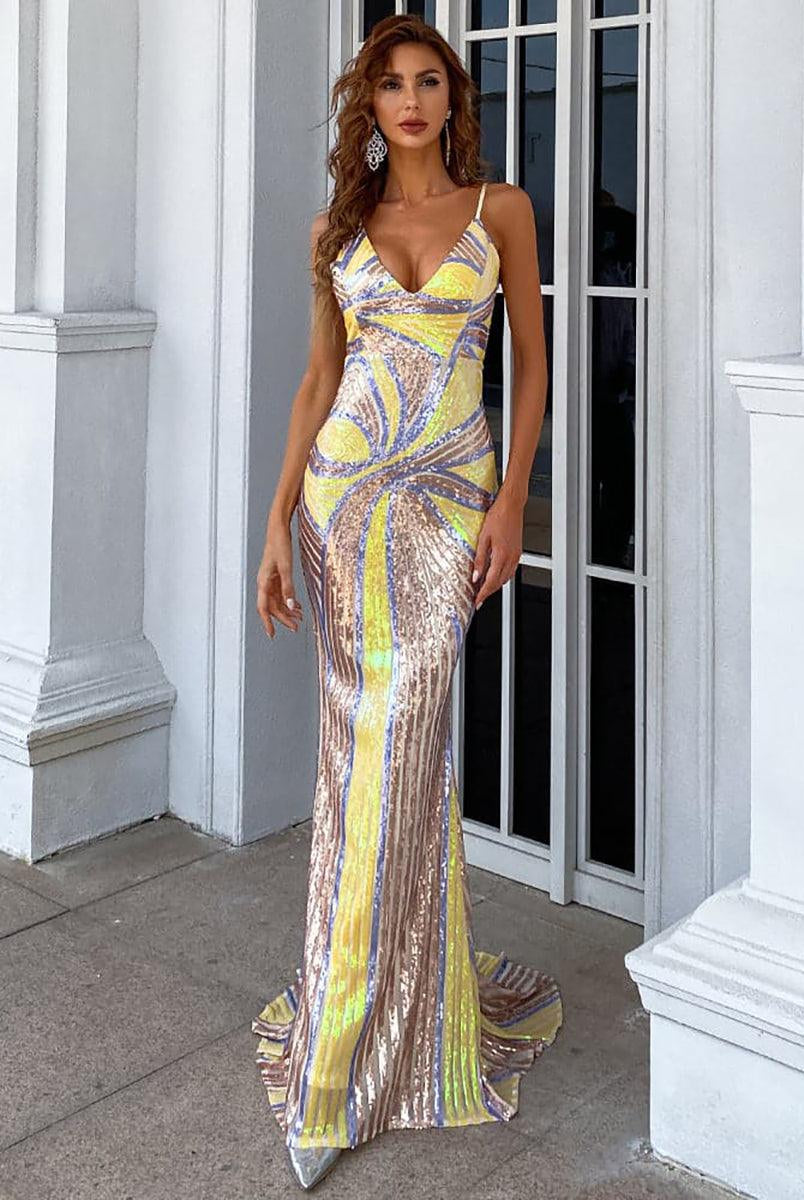 Sexy Spaghetti Sequin Prom Maxi Dress M01760 - MISS ORD