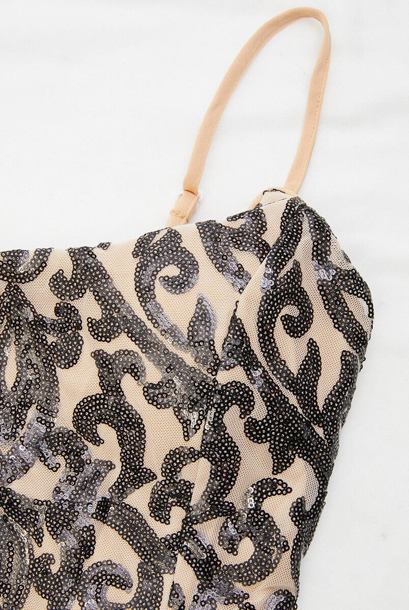 Spaghetti Black Split Maxi Sequin Dress M0761 - MISS ORD