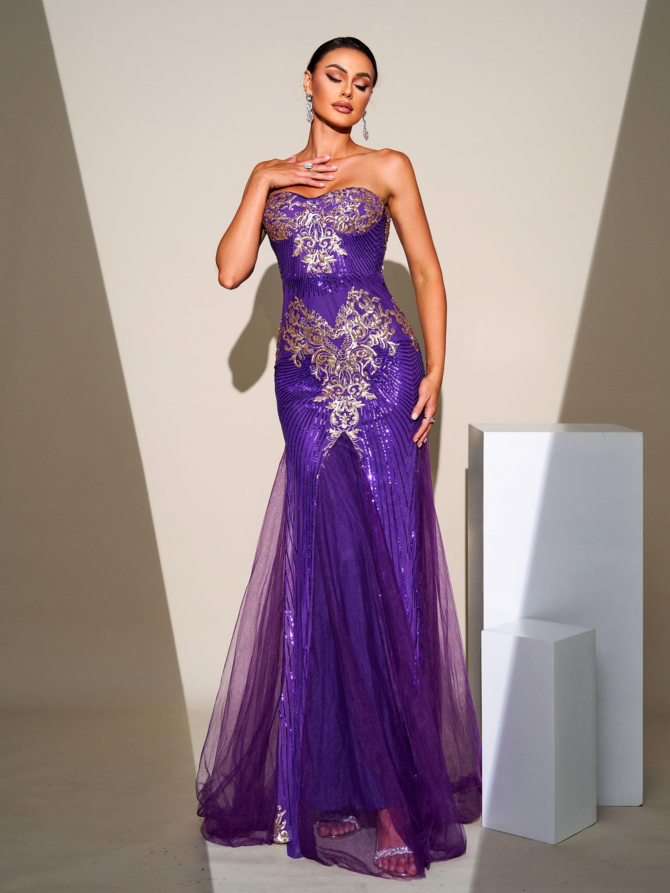 Tube Top Sequin Panel Tulle Formal Dress RJ10887 - MISS ORD