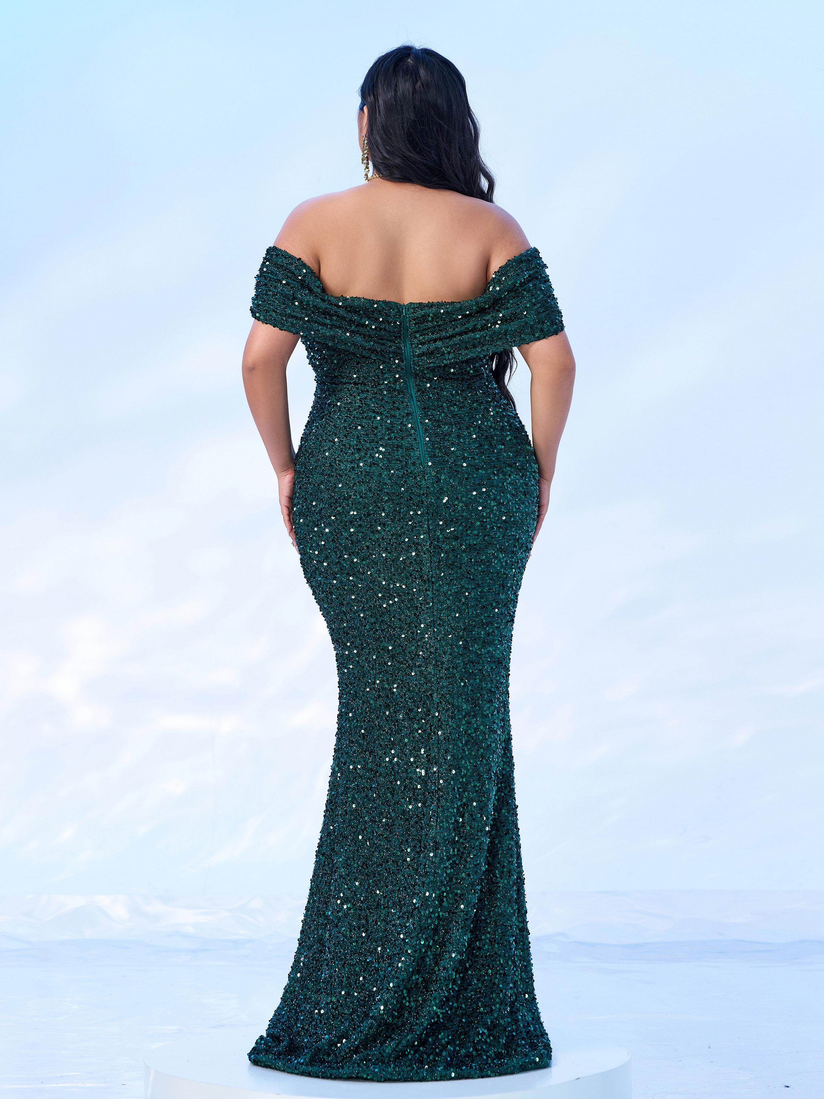 Plus Size Off Shoulder Sequin Mermaid Dress PWY108 - MISS ORD