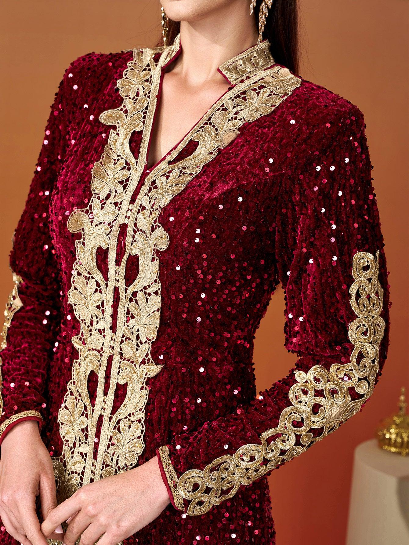 Long Sleeve A-Line Sequin Maxi Dress MES00370 - MISS ORD